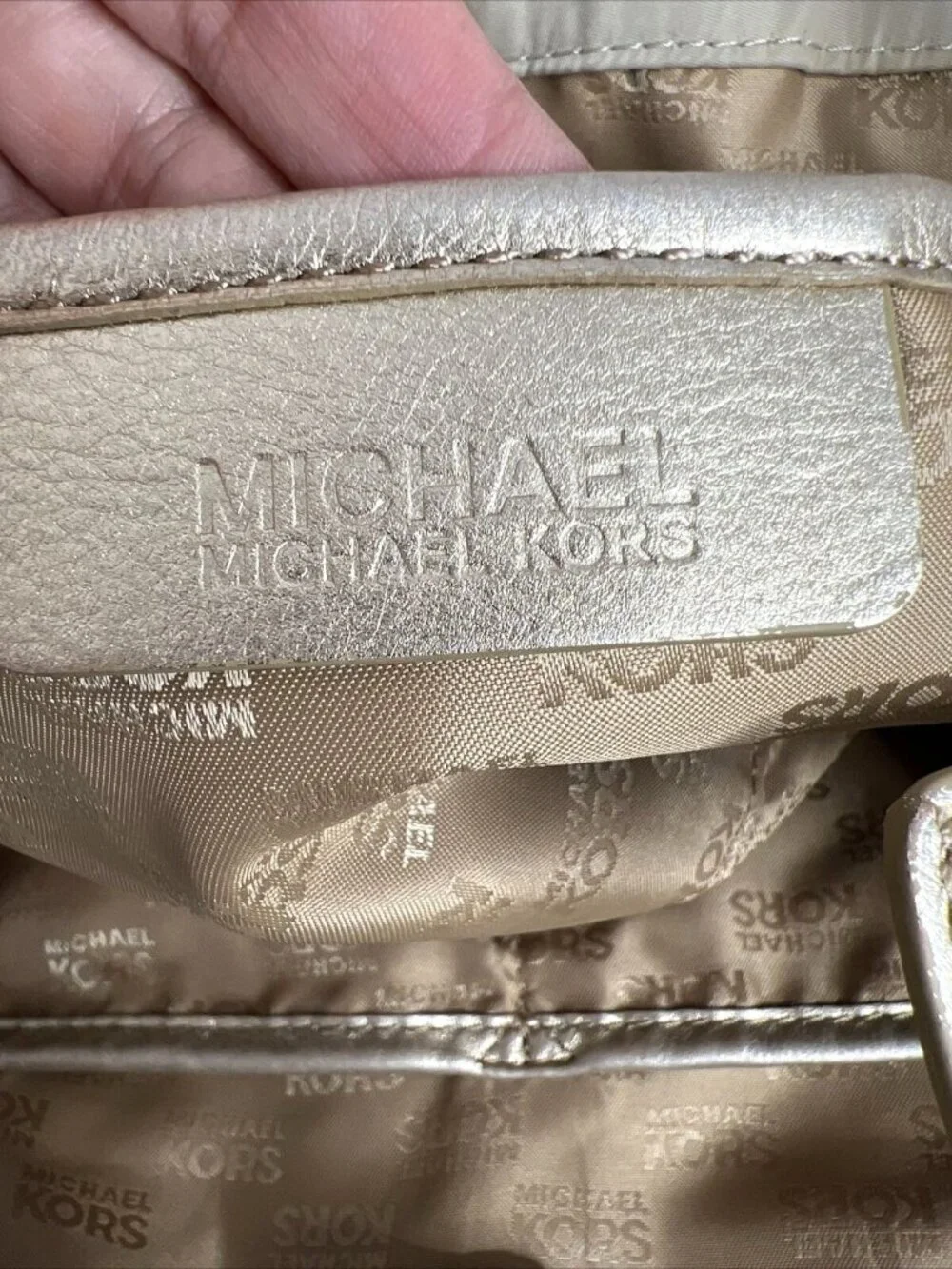 Michael Kors Metallic Beige/Silver Nylon Shoulder Bag With Buckle Detail